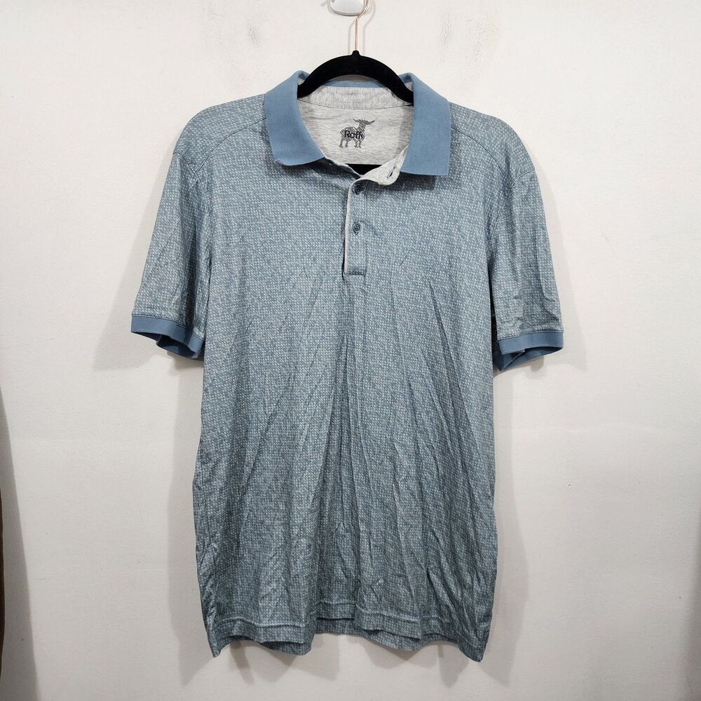 Raffi Mens Short Sleeve Polo Shirt M Blue Gray Textured Pattern Soft Knit